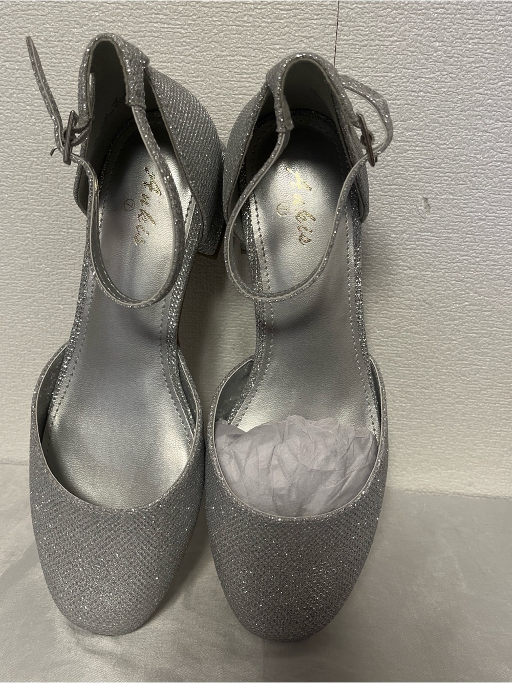 Sparkle Silver Ankle-Strap Block Heels